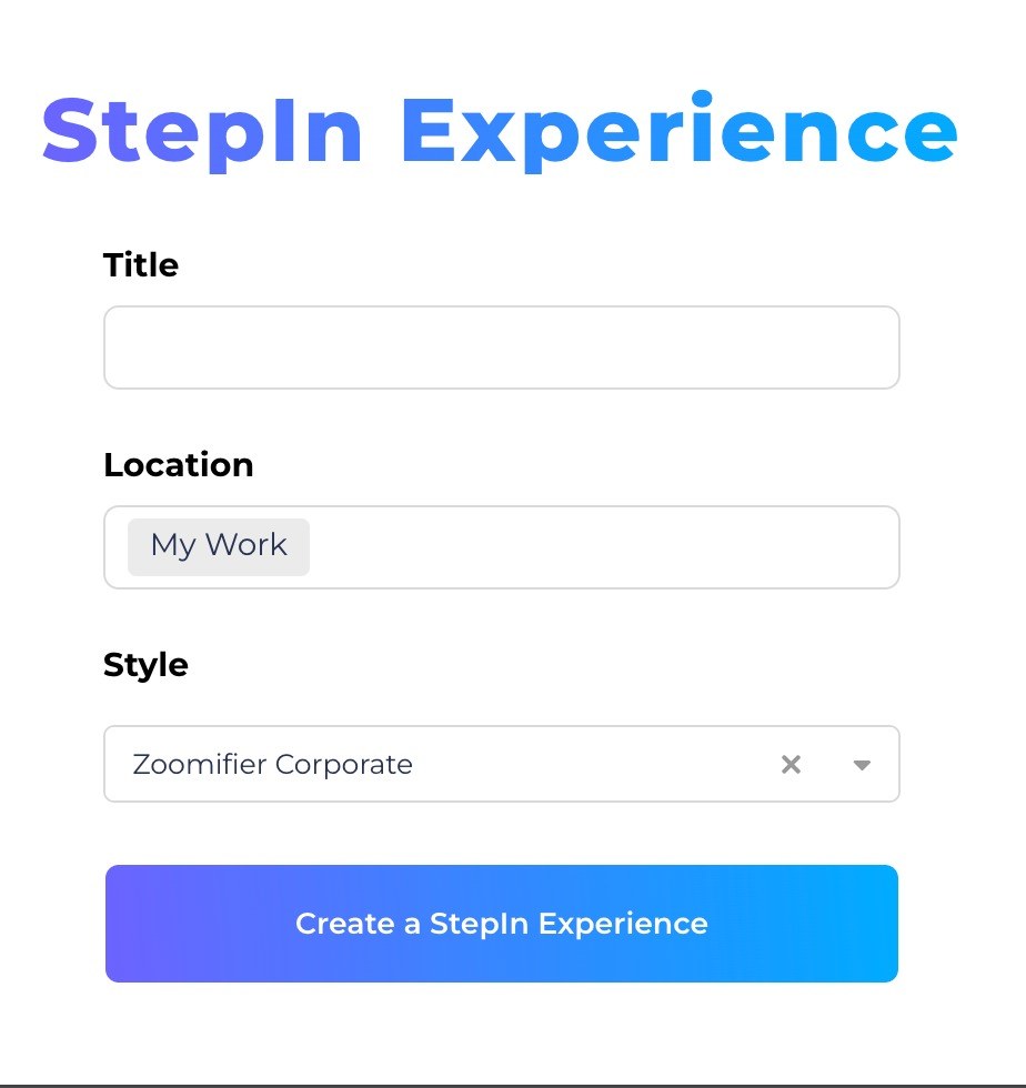The Create a StepIn Experience screen in the StepIn Editor